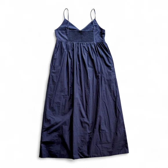 Quince Organic Cotton Navy Sleeveless Maxi Dress Smocked Back Sz L NWT - Picture 3 of 11